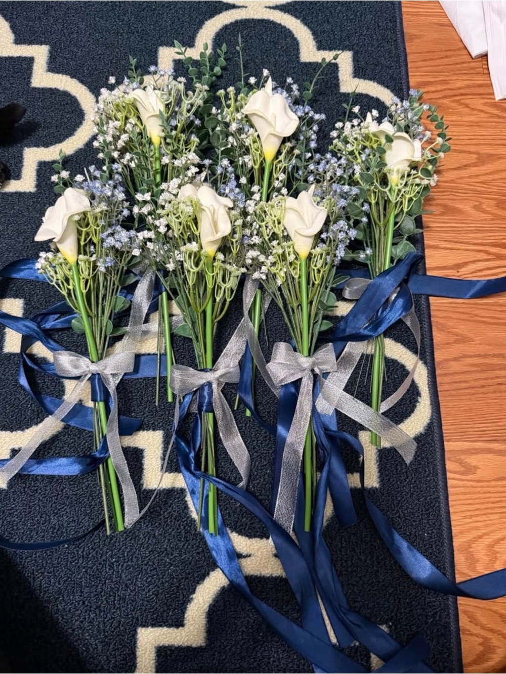 Elegant White Calla Lily Bouquet with Navy Ribbon - Home Accents